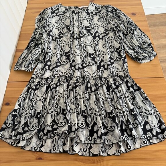 See By Chloe Black White Puff Sleeve Mini Dress Long Sleeve Patterned 38 - Picture 3 of 13